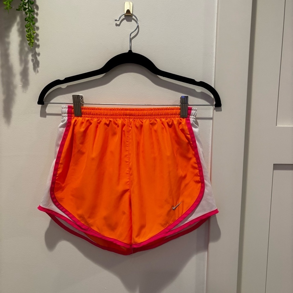 Nike Dri-Fit Women's Running Shorts Neon Orange Pink Lined Size XS 3" inseam